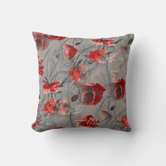 A Web of Rich Red Flowers Dark Grey Background     Cushion (Front)