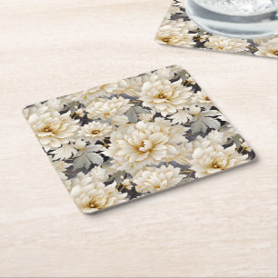 A Wedding Floral Series Design 10 Square Paper Coaster