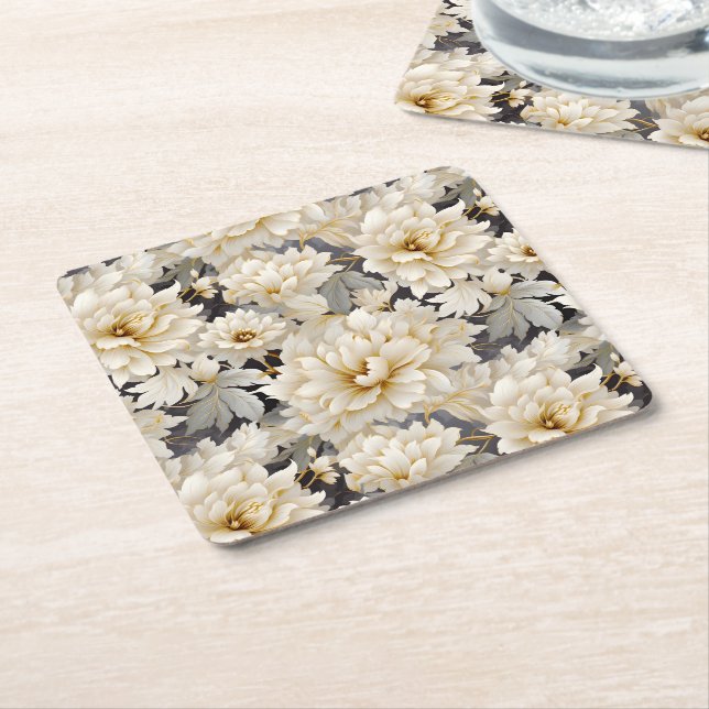 A Wedding Floral Series Design 10 Square Paper Coaster (Angled)