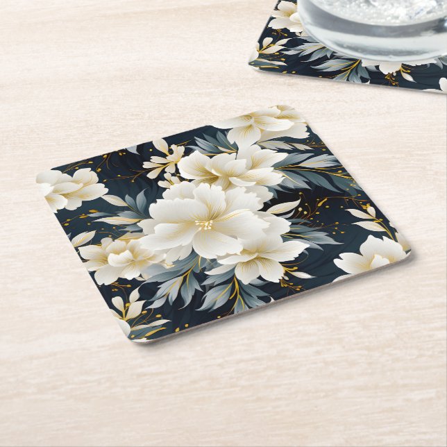 A Wedding Floral Series Design 8 Square Paper Coaster (Angled)