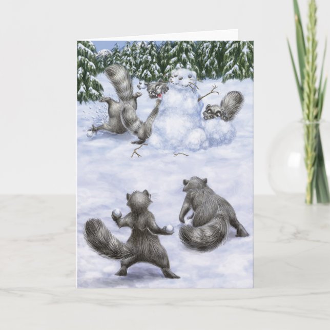 A West Coast Christmas: Raccoons Holiday Card (Front)
