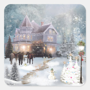 A Western Christmas Square Sticker