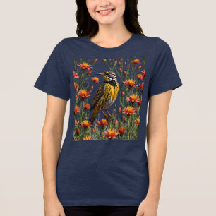 A Western Meadowlark Surrounded By Castilleja lina Tri-Blend Shirt