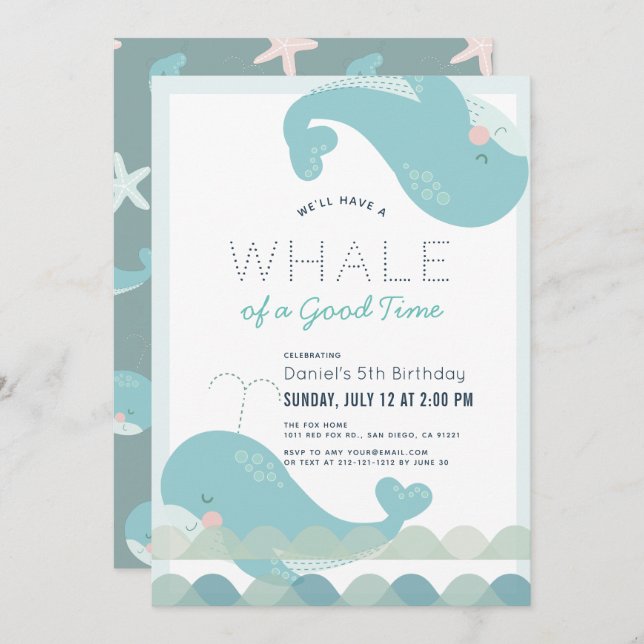A Whale of a Good Time Blue Boy Birthday Invitation (Front/Back)