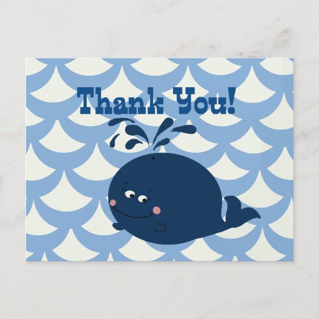 A Whale Of A Tail Nautical Blue Thank You - Postcard (Front)