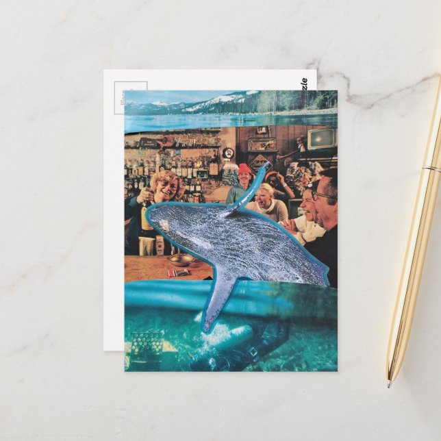 A Whale of a Time A Surreal Collage Postcard (Front/Back In Situ)