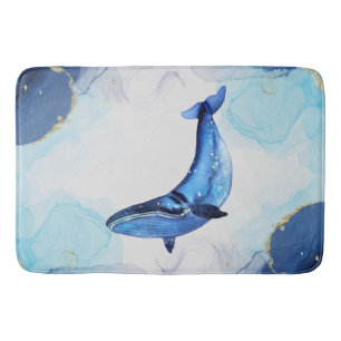 A Whale On Blue Gold Fluid Art In Alcohol Ink Tech Bath Mat