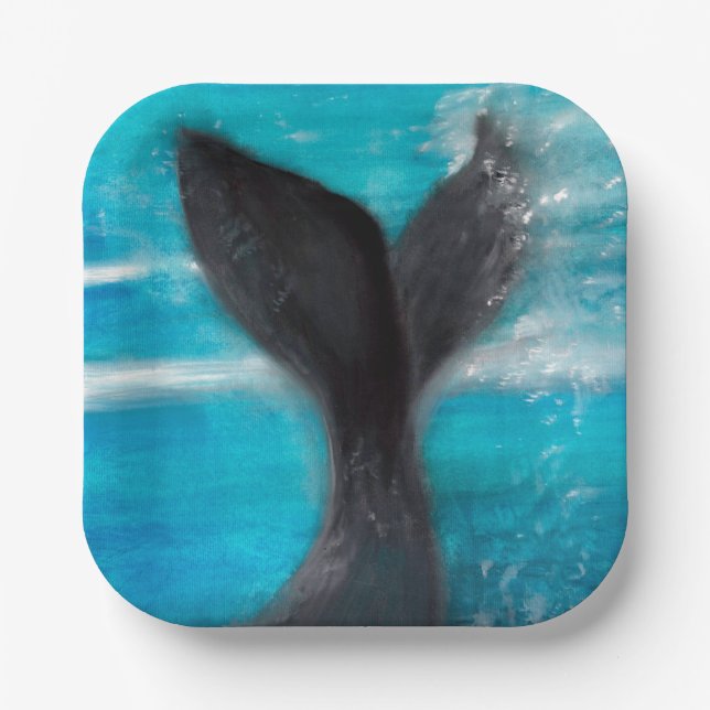 A Whale's Tail Watercolor Paper Plate (Front)