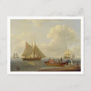 A Wherry Taking Passengers out to Two Anchored Pac Postcard