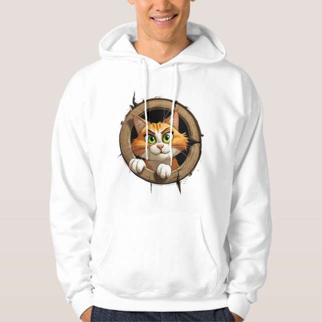 A Whimsical Cartoon Cat with Bright Green Eyes Pee Hoodie (Front)