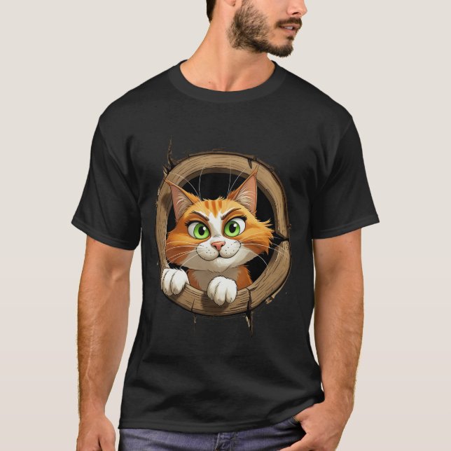 A Whimsical Cartoon Cat with Bright Green Eyes Pee T-Shirt (Front)
