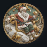 A whimsical Christmas scene with Santa and deer Large Clock<br><div class="desc">Santa Claus sits comfortably on a lavish throne adorned with festive decorations,  surrounded by gentle deer. Snow-covered trees create a perfect winter backdrop as he holds a shimmering ornament in his hand,  embodying the spirit of Christmas joy and giving.</div>