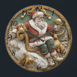 A whimsical Christmas scene with Santa and deer Large Clock<br><div class="desc">Santa Claus sits comfortably on a lavish throne adorned with festive decorations,  surrounded by gentle deer. Snow-covered trees create a perfect winter backdrop as he holds a shimmering ornament in his hand,  embodying the spirit of Christmas joy and giving.</div>