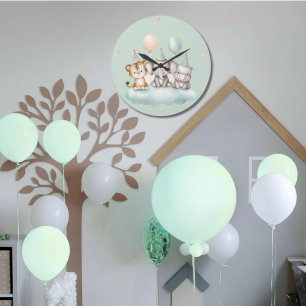 A whimsical Cute Safari Baby animals wall clock 