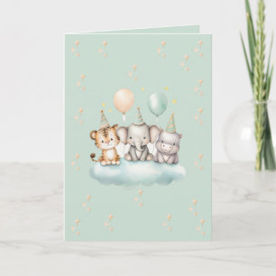 A whimsical Cute Safari Baby Birthday Card