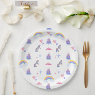 A Whimsical, fairytale castle and unicorn plate