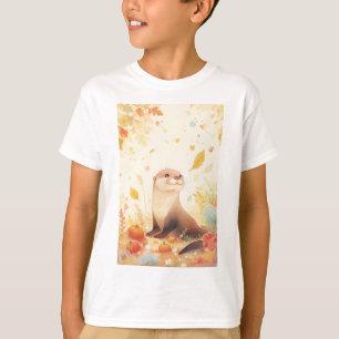 A Whimsical Fall with Otter and Pumpkins T-Shirt