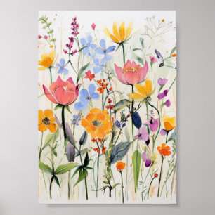 A whimsical floral design, wild flowers poster