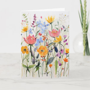 A whimsical floral greeting card, wild flowers card