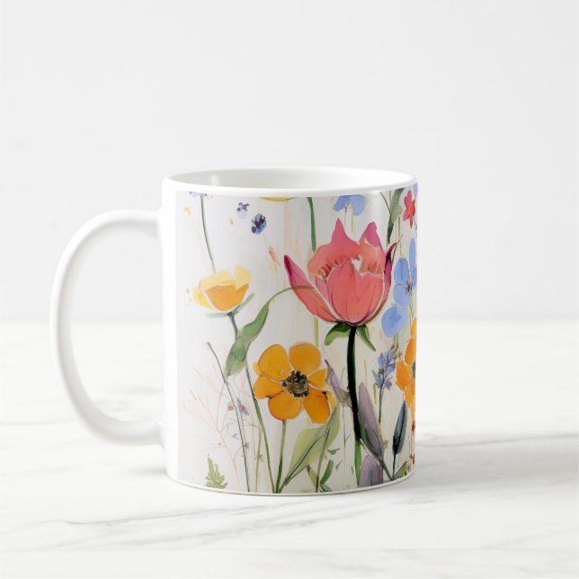 A whimsical floral kitchen accesory, wild flowers  coffee mug (Left)