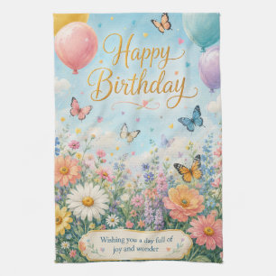 A Whimsical Garden Celebration Tea Towel