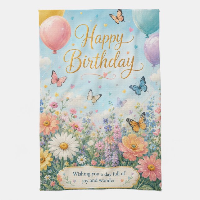 A Whimsical Garden Celebration Tea Towel (Vertical)