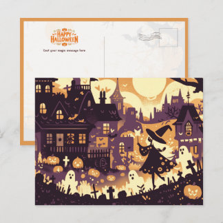 A Whimsical Halloween Night with the Little Witch Postcard