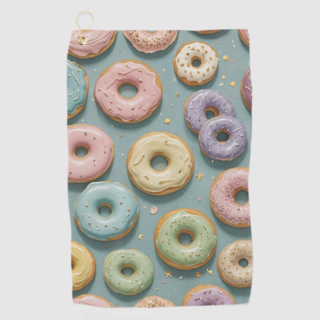 A Whimsical Pastel Donut Dream Golf Towel (Front)