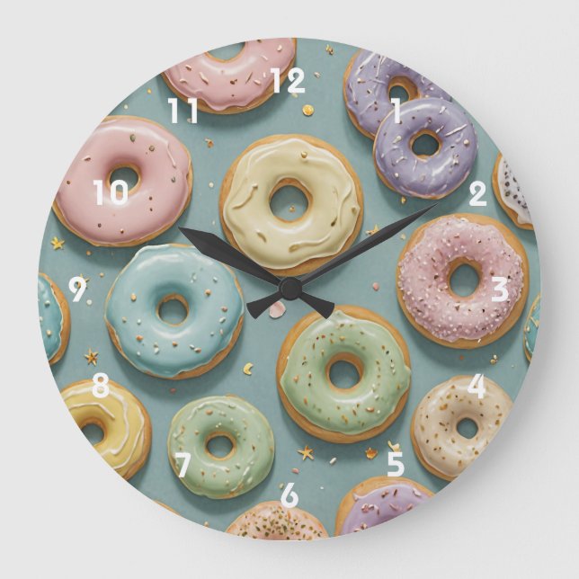 A Whimsical Pastel Donut Dream Large Clock (Front)