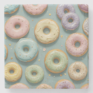 A Whimsical Pastel Donut Dream Stone Coaster