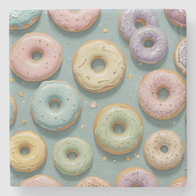 A Whimsical Pastel Donut Dream Stone Coaster (Front)