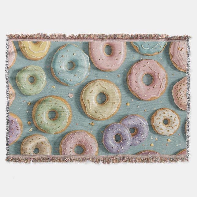 A Whimsical Pastel Donut Dream Throw Blanket (Front)