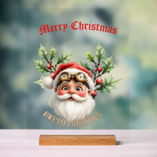 A whimsical steampunk Santa Claus Acrylic Sign