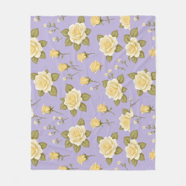 A Whimsical Tiny Yellow And White Roses Fleece Blanket (Front)