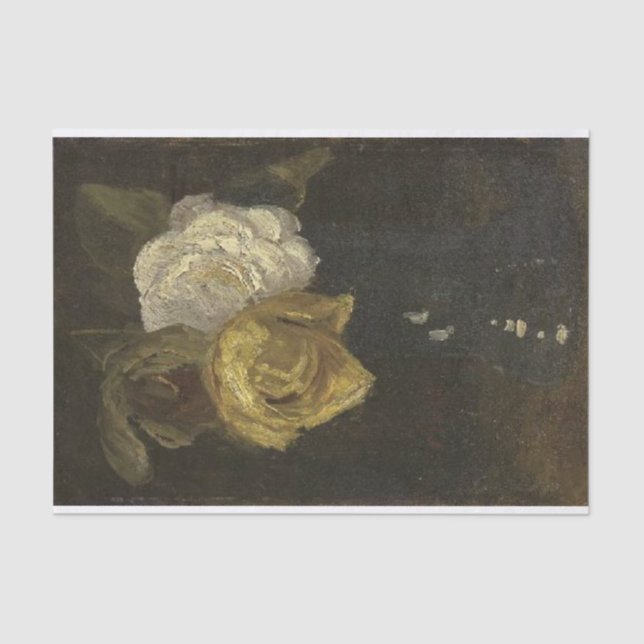 A White and Yellow Rose in a Blue Vase by Houten Tissue Paper (Front)