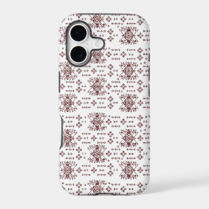 a white background with a red pattern on it