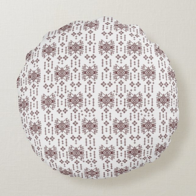  a white background with a red pattern on it round cushion (Back)