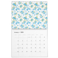 a white background with blue flowers and green lea