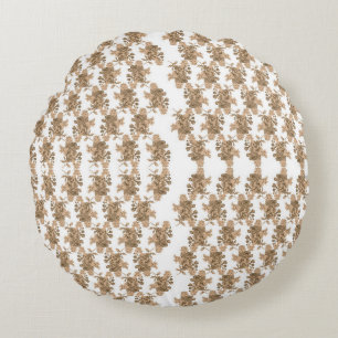  a white background with brown flowers on it round cushion
