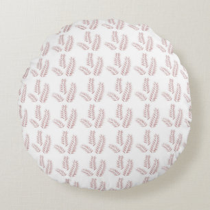 a white background with pink leaves on it round cushion