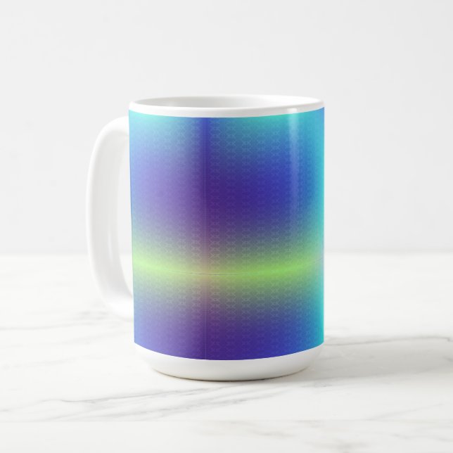 A white ceramic mug features a colourful gradient  (Front Left)