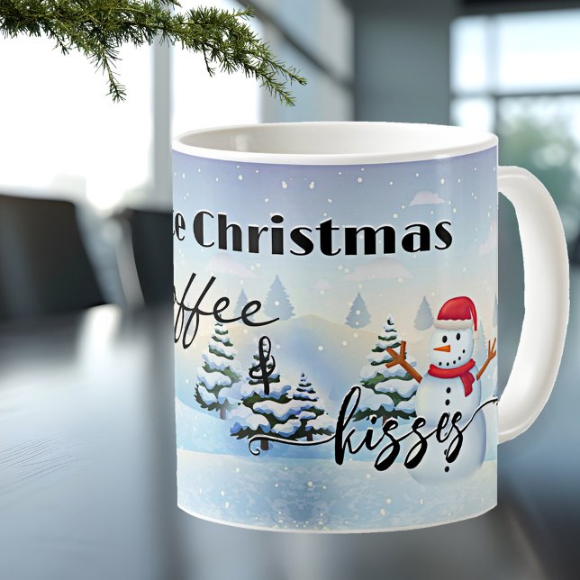 A White Christmas Coffee And Kisses Holiday Coffee Mug (Cute dreaming of a white Christmas and kissing Santa winter wonderland funny mug)