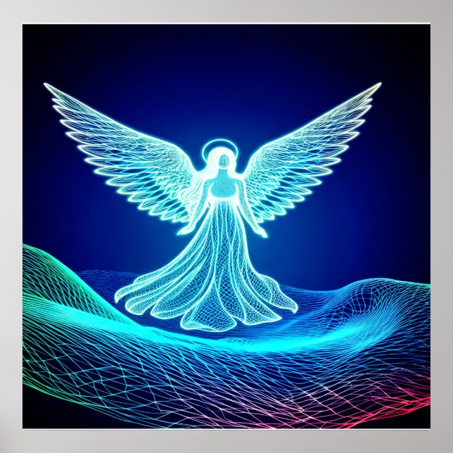 A White Glowing Angel Resting in His Hand Poster (Front)