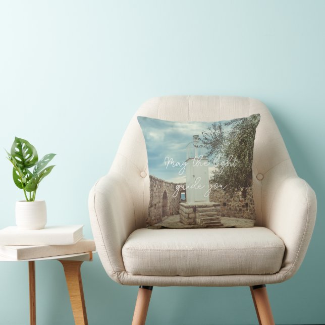 A White Lighthouse and an Olive Tree  Cushion (Chair)