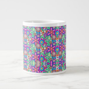A white mug features a vibrant, colourful floral.