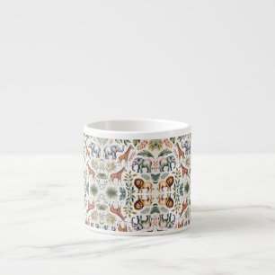 A white mug featuring colourful, intricate animal