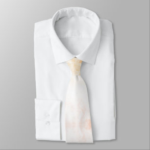 A white necktie with subtle orange and pink