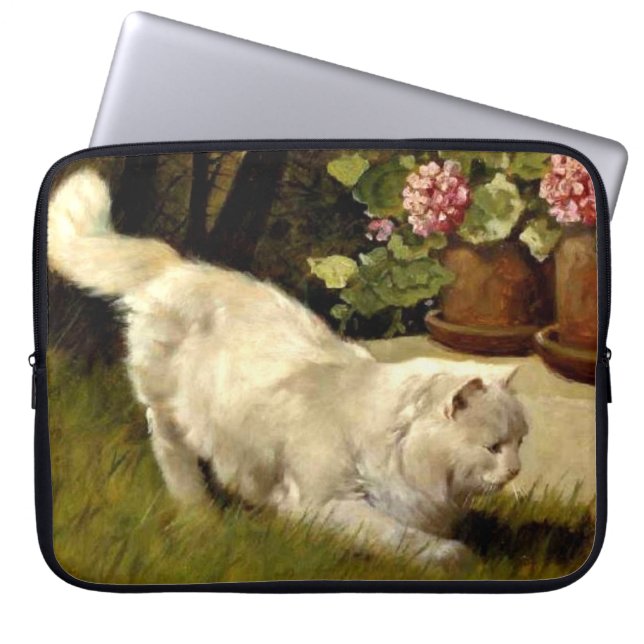 A White Persian Cat Watching a Ladybug, Laptop Sleeve (Front)
