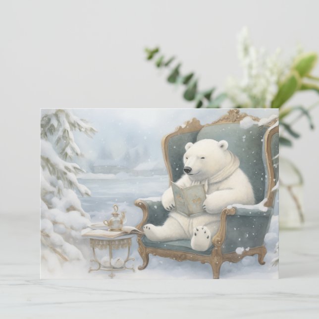 A White Polar Bear In The Snow Holiday Card (Standing Front)