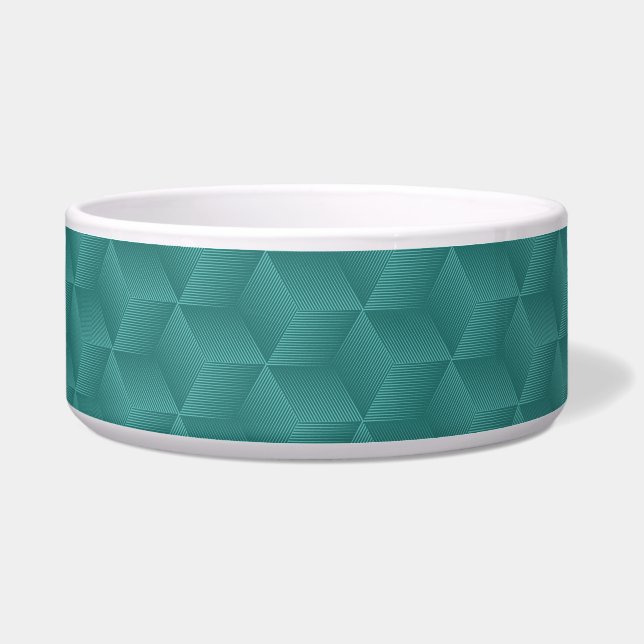 A white round bowl with a teal geometric pattern  (Front)
